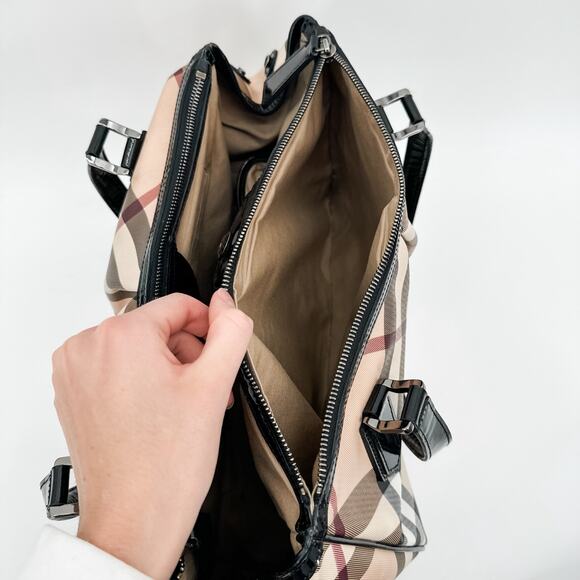 Burberry Bag Shoulder Tote Check Travel Nova Check Shopping Tan Beige Authentic - Picture 13 of 16